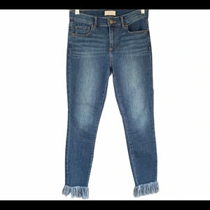 LOFT Skinny Fringe Raw Hem Stretch Jeans